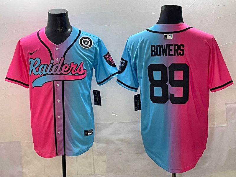 Men 2025 Oakland Raiders 89 Bowers Blue pink Nike Limited NFL Jersey style 008